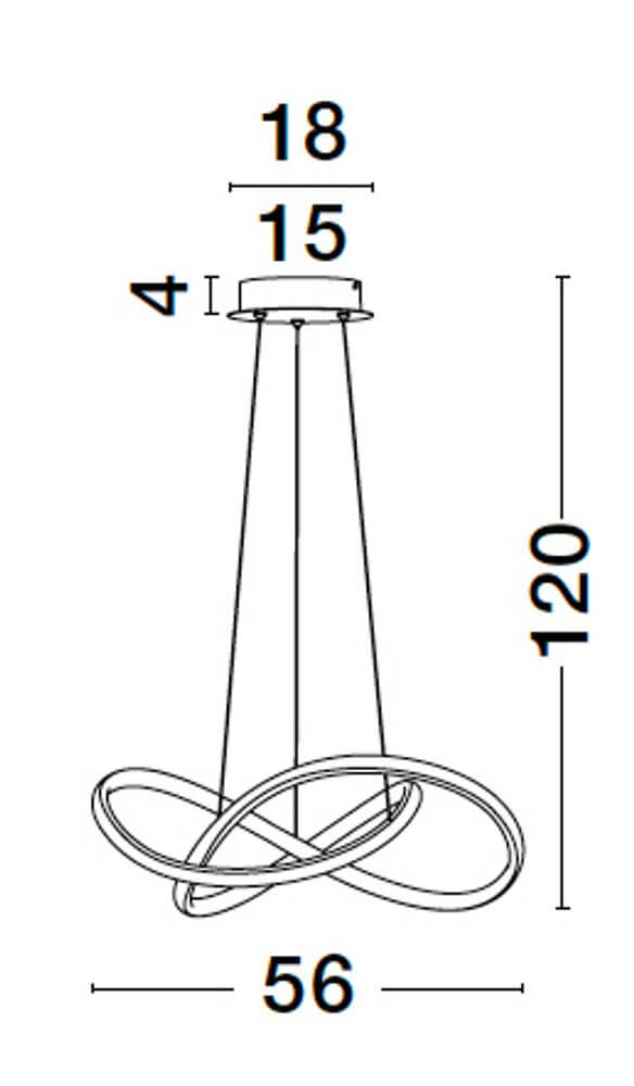 Technische Zeichnung der Amara LED Pendelleuchte Ø 56cm mit Abmessungen und Designbeschreibung.
