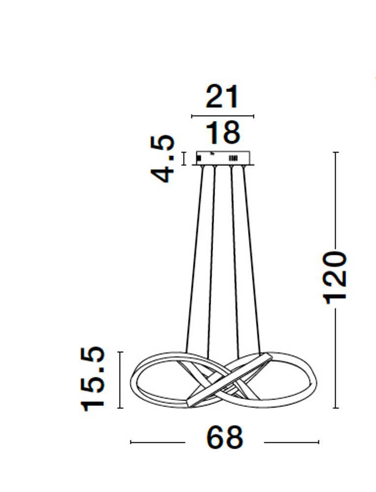 Amara LED Pendelleuchte Ø 68cm technische Zeichnung mit Abmessungen und Form.