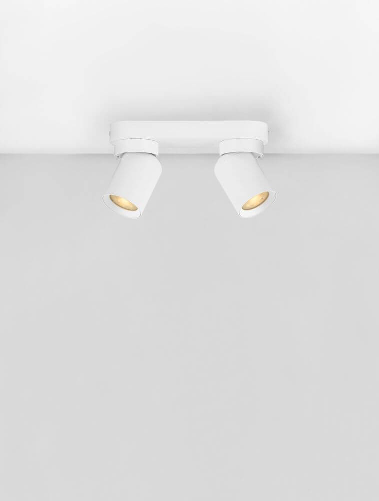 Amecy Deckenleuchte 2-flammig 22x6,5cm in modernem Design mit zwei weißen Lampenschirmen.