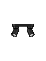 Plafonnier Amecy à 2 lampes 22x6,5 cm avec deux spots noirs sur un support moderne.