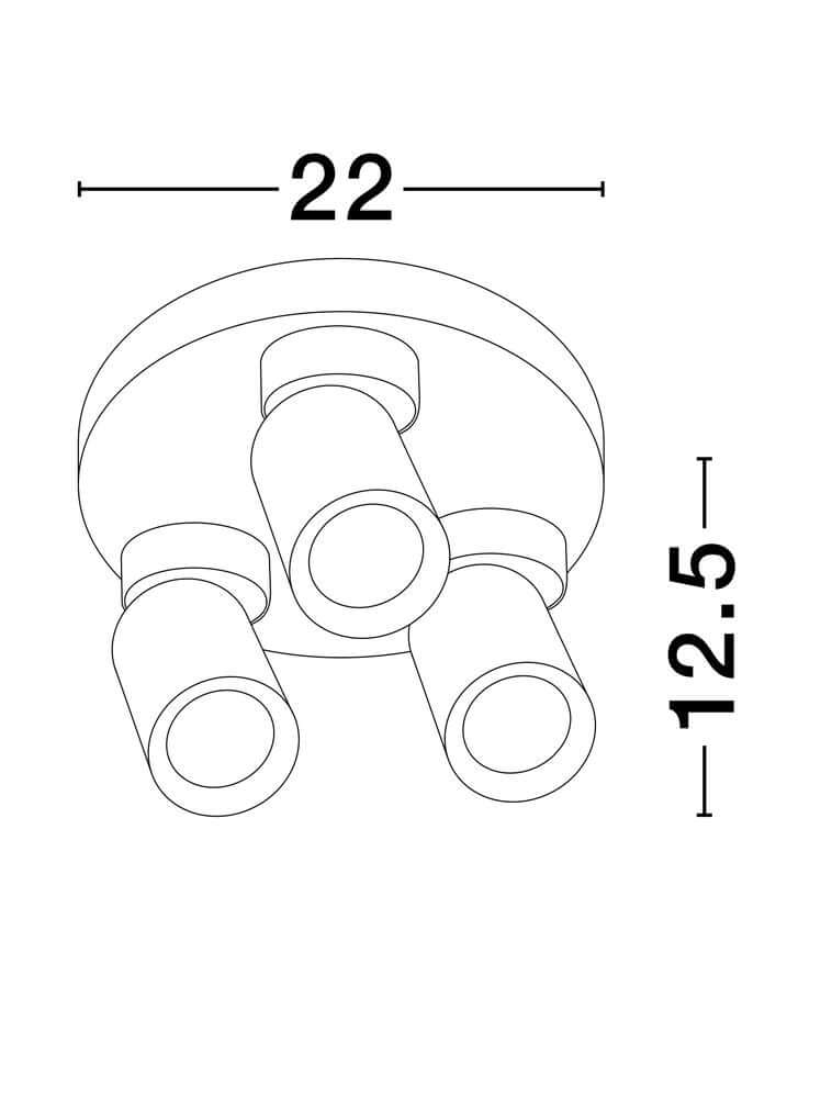 Amecy Deckenleuchte 3-flammig Ø 22cm mit drei Lampenschirmen in skizzierter Ansicht.
