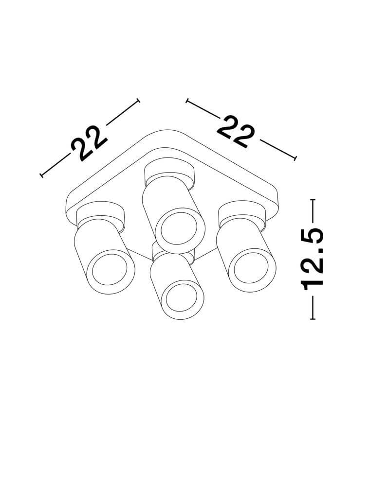 Amecy Deckenleuchte 4-flammig 22x22cm technische Zeichnung mit Abmessungen