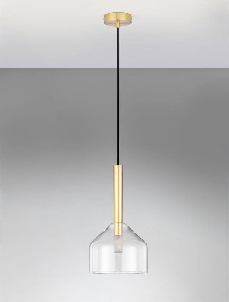Amelia Pendelleuchte Ø 20cm mit elegantem Glasdesign in Gold und Schwarz, ideal für stilvolle Wohnräume.