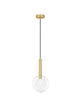 Amelia Pendelleuchte Ø 20cm mit elegantem goldenen Lampenarm und transparentem Glaskörper.