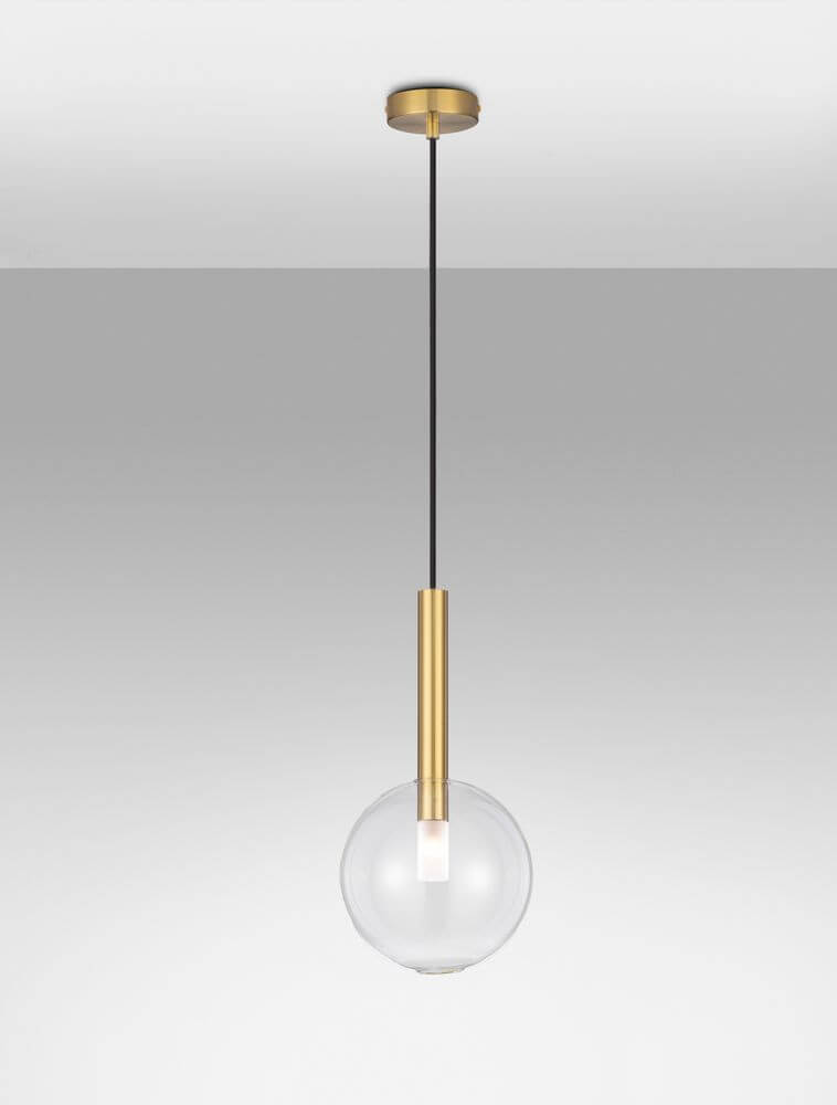 Amelia Pendelleuchte Ø 20cm in stilvollem Design mit goldfarbener Aufhängung und glaskugel.