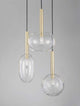 Amelia Pendelleuchte 3-flammig Ø 50cm mit verschiedenen Glas-Schirmen und goldenen Elementen.