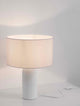 Ammos Tischleuchte E27 Ø 35cm – moderne weiße Tischlampe mit keramik gerilltem Fuß und textilschirm