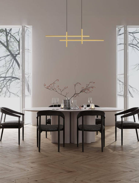 Antama LED Pendelleuchte 4-flammig, moderne goldene Hängelampe über dem Esstisch im eleganten Esszimmer