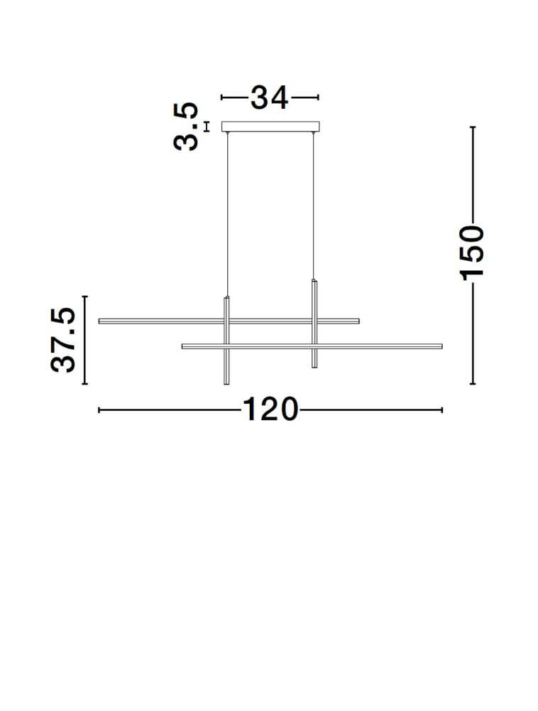 Antama LED Pendelleuchte 4-flammig mit den Maßen 120 x 37,5 cm und einer Höhe von 150 cm.