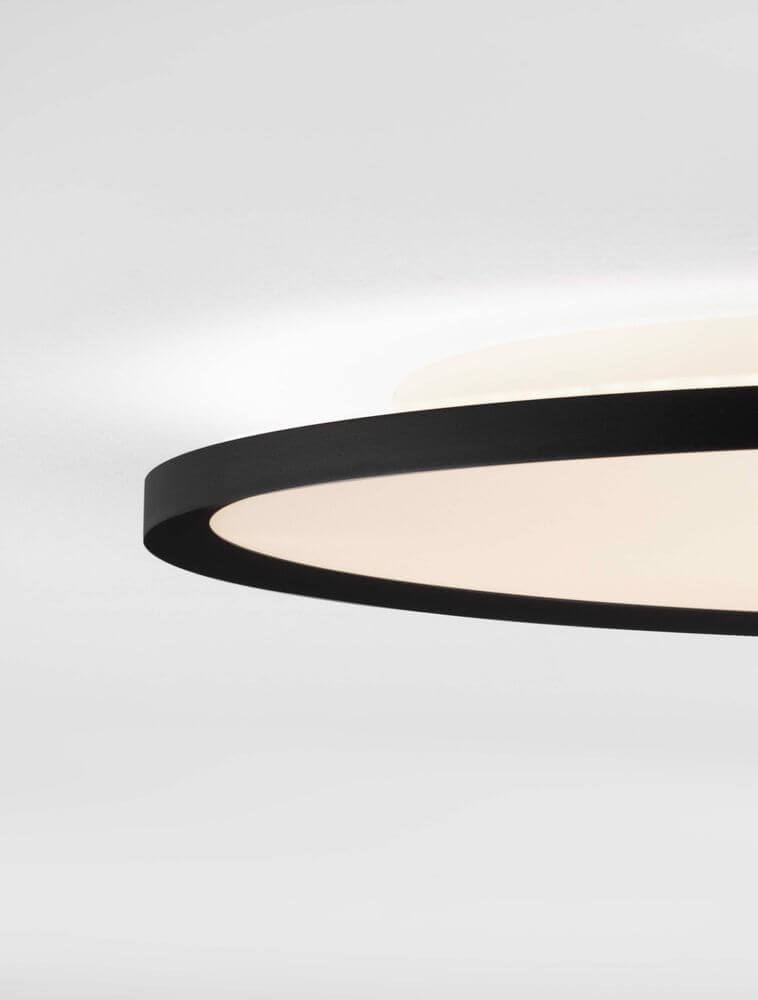 Aoton Deckenleuchte Rund 60cm mit schwarzem Rahmen und dimmbarem 3000K Licht.