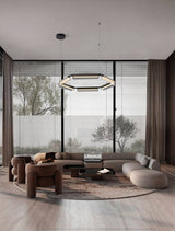 Moderne Apnea LED Pendelleuchte in Hexagon-Form, ideal für stilvolle Wohnzimmergestaltung.