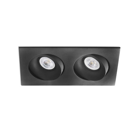 Argon-2 rectangular recessed spotlight in black with two lamps for stylish lighting.
