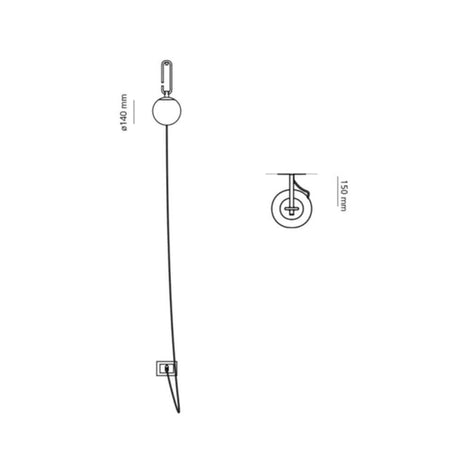 Artemide Nh Parete Messing, Schwarz - technische Zeichnung der Wandleuchte mit Maßangaben.