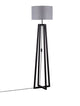 Artis Stehlampe H 153cm mit schwarzem Holzgestell und grauem Stoffschirm im modernen skandinavischen Design.