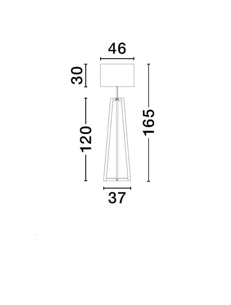 Maßzeichnung der Artis Stehlampe H 153cm mit Abmessungen in Zentimetern.