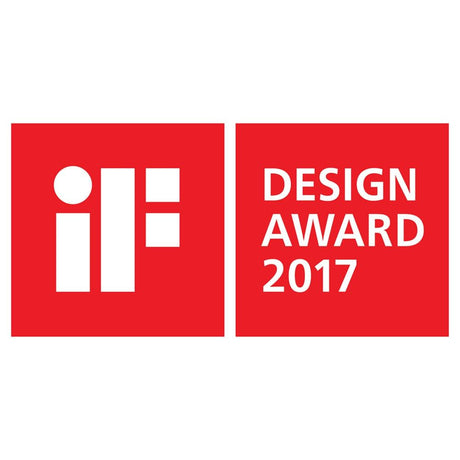 Logo del iF DESIGN AWARD 2017 in rosso, simbolo di design e innovazione eccezionali.