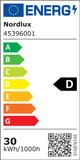 Energieeffizienzlabel für Nordlux 45396001, Klassifizierung D, Verbrauch 30 kWh/1000h