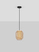 Asma Pendelleuchte Ø 20cm mit filigraner Rattan-Hülle in Naturtönen und schwarzem Baldachin.