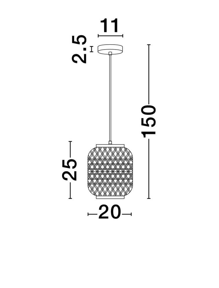Asma Pendelleuchte Ø 20cm - technische Zeichnung mit Abmessungen für moderne Rattan-Lampe von Nova Luce.