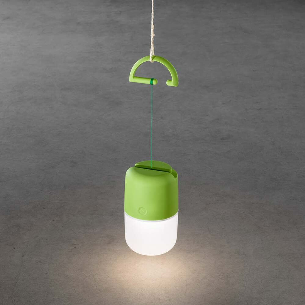 Assisi Solar LED Leuchte zum Hängen oder Hinstellen Grün, hängende Gartenleuchte mit Dimmbarkeit und Li-Ion-Akku.