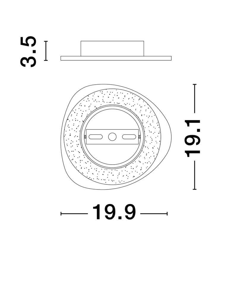 Technische Zeichnung der Atena LED Wandleuchte 3000K Weiß mit Abmessungen 19.9 cm x 19.1 cm.