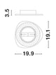 Technische Zeichnung der Atena LED Wandleuchte 3000K Weiß mit Abmessungen 19.9 cm x 19.1 cm.