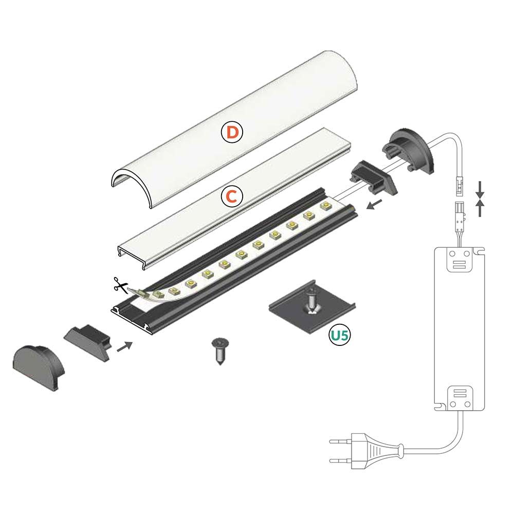 BUILIZIONE PROFILO DI PILEDING ANODIZZO ANODIZZATO SENZA PER CASSE PER STRIPS LED