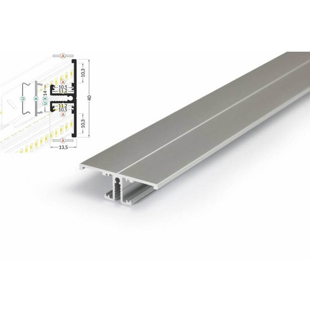 Aufbau-Wandprofil T-Form 200cm Alu-eloxiert für LED-Strips - Aluminium-Profil für LED-Strip-Einbau mit Details.