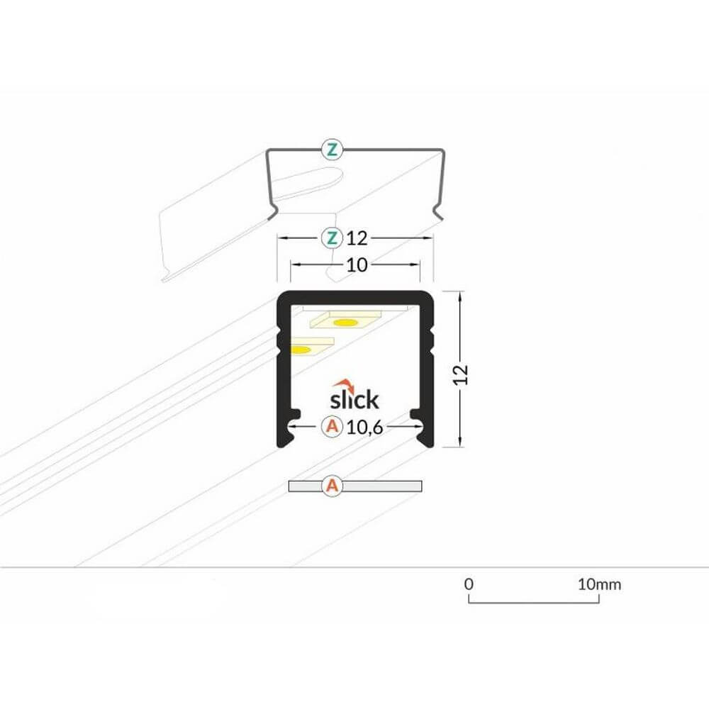 Aufbauprofil micro 200cm Schwarz ohne Abdeckung für LED-Strips