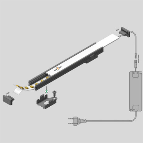 Overfladeprofil mini 200cm hvid uden afdækning for LED-Strips med tilslutning og LED- Stripbefæstelser