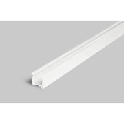 Aufbauprofil tief 200cm Weiß ohne Abdeckung für LED-Strips auf grauem Hintergrund.