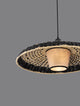 Aura Pendelleuchte Ø 61cm Rattan mit elegantem Rattan-Lampenschirm und schwarzem Textilkabel.