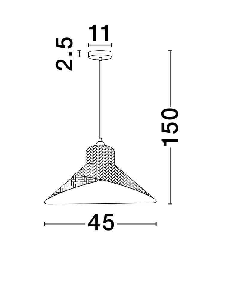 Aura Pendelleuchte Ø 61cm Rattan- technische Zeichnung mit Abmessungen und Designdetails.