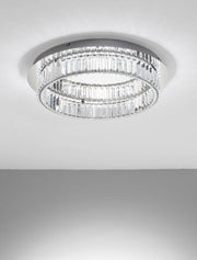 Luminaire de plafond Aurelia LED 3500K chrome avec cristaux K5 et métal chromé, idéal pour les espaces modernes.
