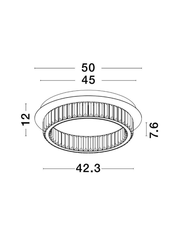 Maßzeichnung der Aurelia LED Deckenleuchte 3500K Chrom mit Abmessungen in mm.