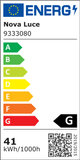Energieetikett für Nova Luce Leuchte mit G-Klassifizierung und Verbrauch von 41 kWh pro 1000 Stunden.