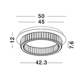 Technische Zeichnung der Aurelia LED Deckenleuchte mit Maßen: Durchmesser 42,5cm, Höhe 12cm, Design skandinavisch-modern.