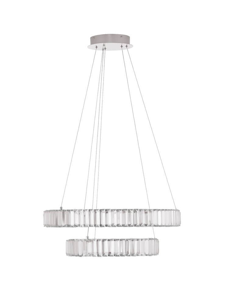 Aurelia LED Pendelleuchte Ø 60cm 2-flammig mit Chromring und K5 Kristallen.