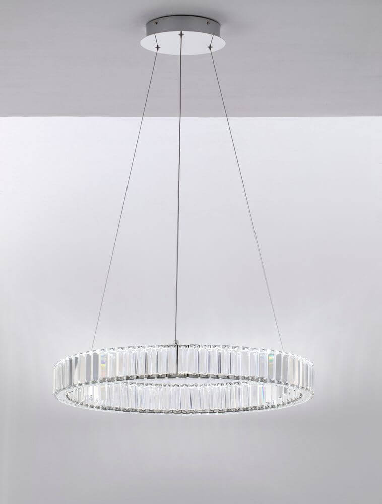 Aurelia LED Pendelleuchte Ø 60cm 3500K mit klaren K5 Kristallen in einem modernen Design.