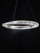 Aurelia LED Pendelleuchte Ø 80cm 3500K in modernem Design mit Kristallstäben und goldenen Akzenten.