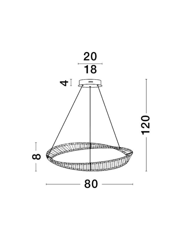 Technische Zeichnung der Aurelia LED Pendelleuchte Ø 80cm 3500K mit Abmessungen.