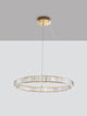 Aurelia LED Pendelleuchte Ø 80cm 3500K in modernem Design mit goldfarbenem Ring und Kristallen.