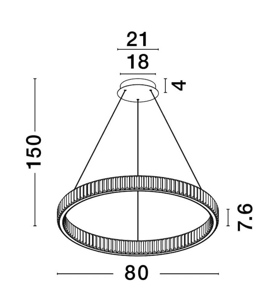 Aurelia LED Pendelleuchte Ø 80cm 3500K technische Zeichnung mit Maßen.