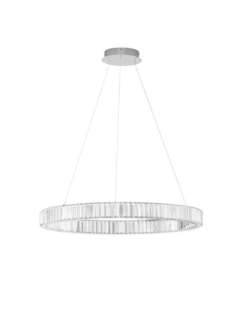 Aurelia LED Pendelleuchte Ø 80cm 3500K mit Chromring und K5-Kristallen, schick und modern.