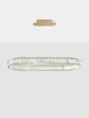 Aurelia LED Pendelleuchte 3500K mit goldfarbenem Metallgestell und massiven Glasstäben, modernes Design.