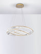 Aurelia LED Pendelleuchte 3500K Gold mit geometrischen Ringen und facettierten Glasstäben.