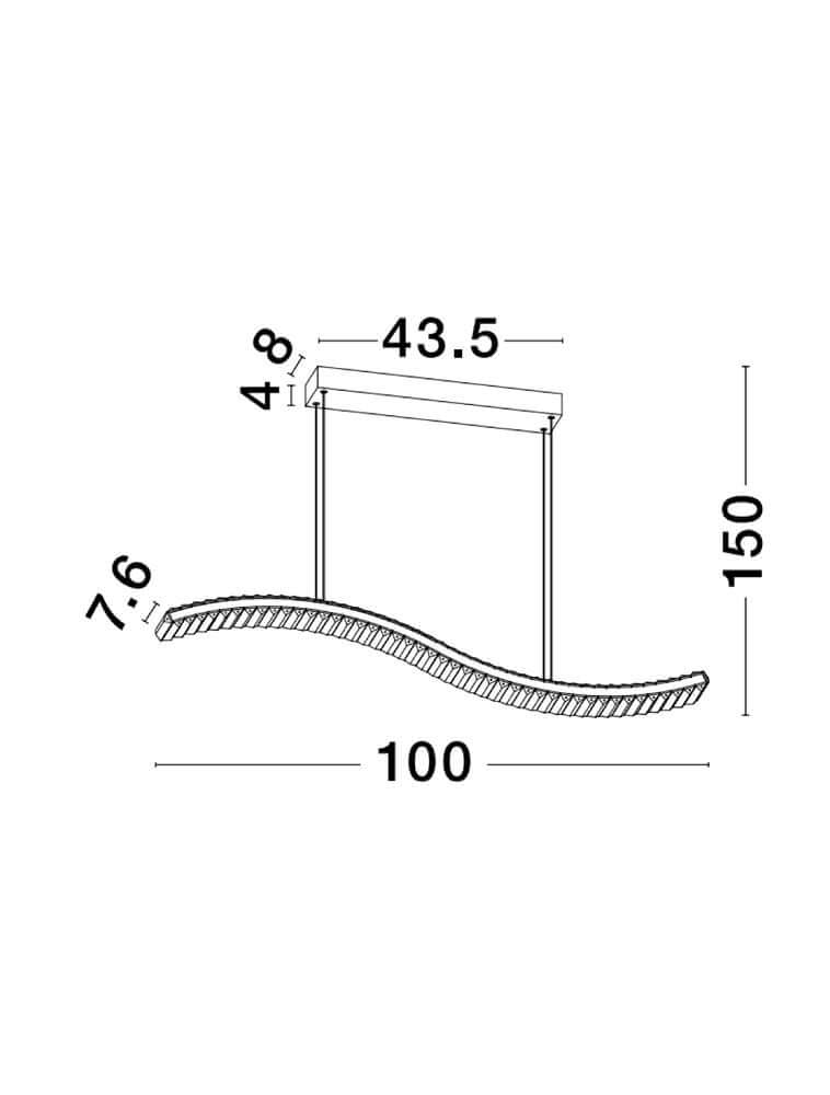 Maßzeichnung der Aurelia LED Pendelleuchte 3500K, die modernes Design und edle Materialien zeigt.