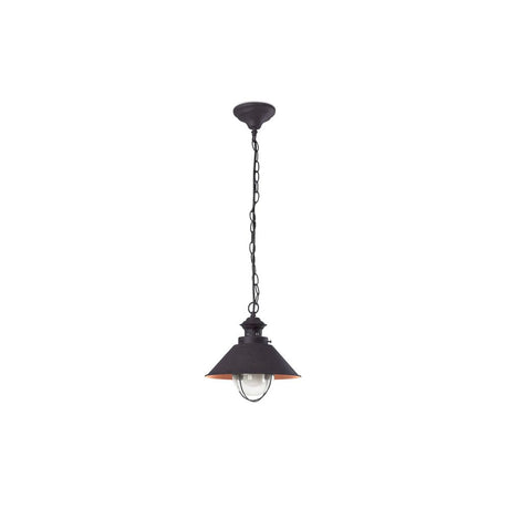 Außen-Pendelleuchte NAUTICA-P IP33 mit schwarzem Schirm und glasklarem Lampenschirm, elegantes Design für Außenbereiche.
