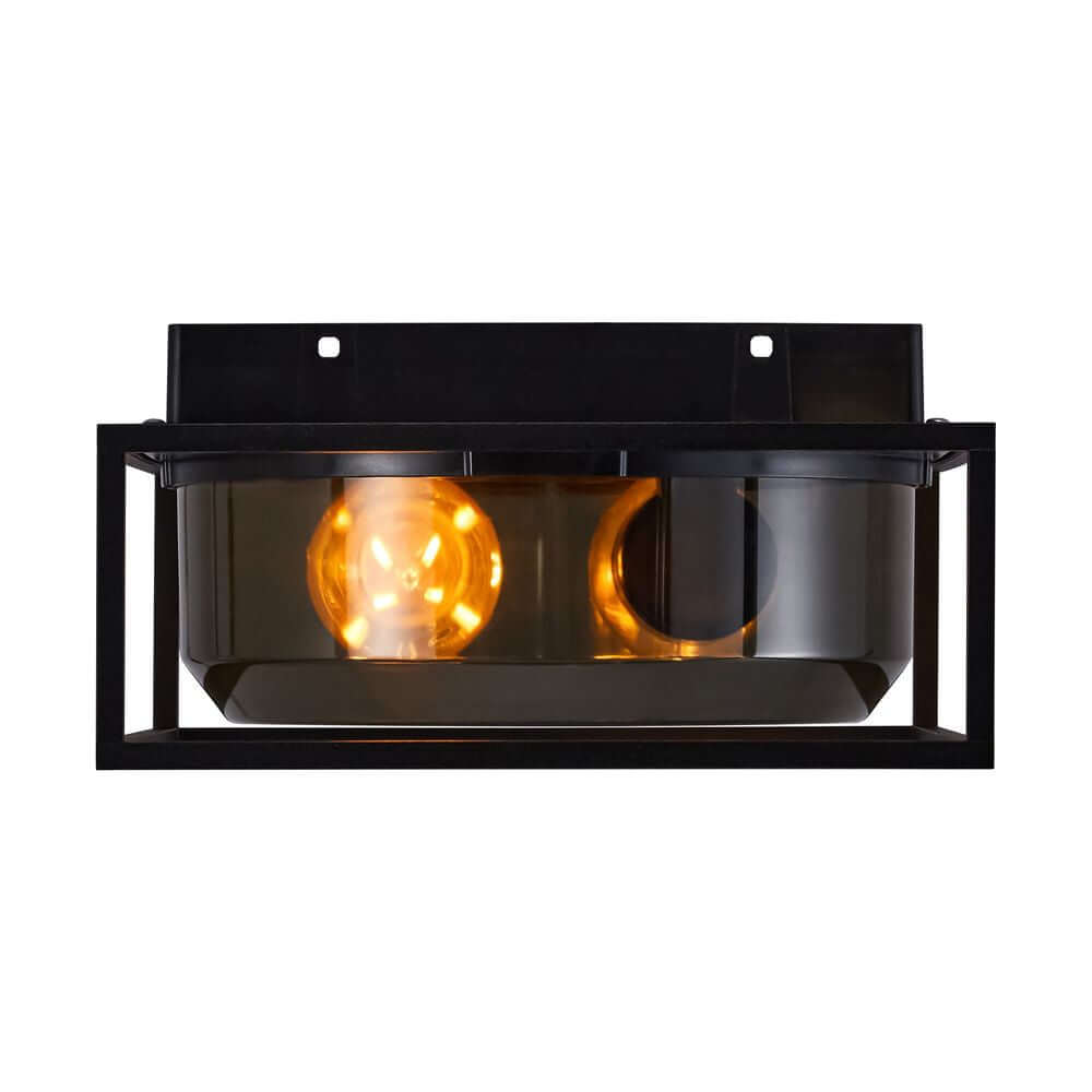 Außendeckenlampe Griffin IP44 mit eleganten Linien und rauchfarbener Diffusor, modernes Außenlichtdesign.