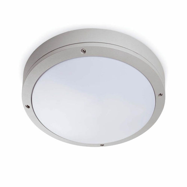 Plafonnier d’extérieur YEN IP54 gris dans un boîtier gris avec un design rond lumineux et élégant.